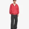 Sweat à capuche oversize en coton bio avec fermeture éclair - Rouge délavé