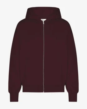 Sweat à capuche oversize en coton bio avec fermeture éclair - Rouge sang de bœuf