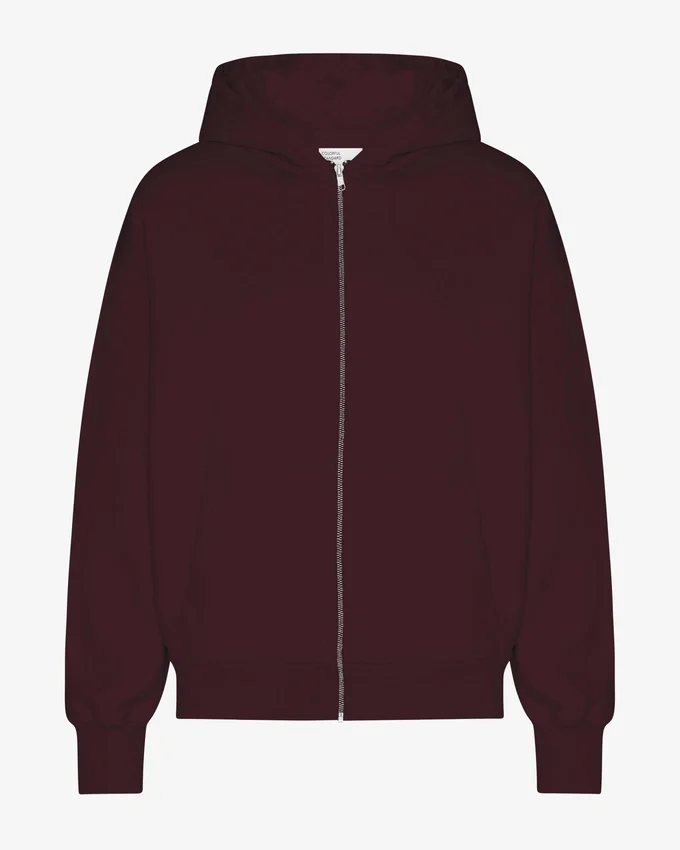 Sweat à capuche oversize en coton bio avec fermeture éclair - Rouge sang de bœuf