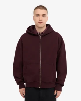 Sweat à capuche oversize en coton bio avec fermeture éclair – Rouge sang de bœuf