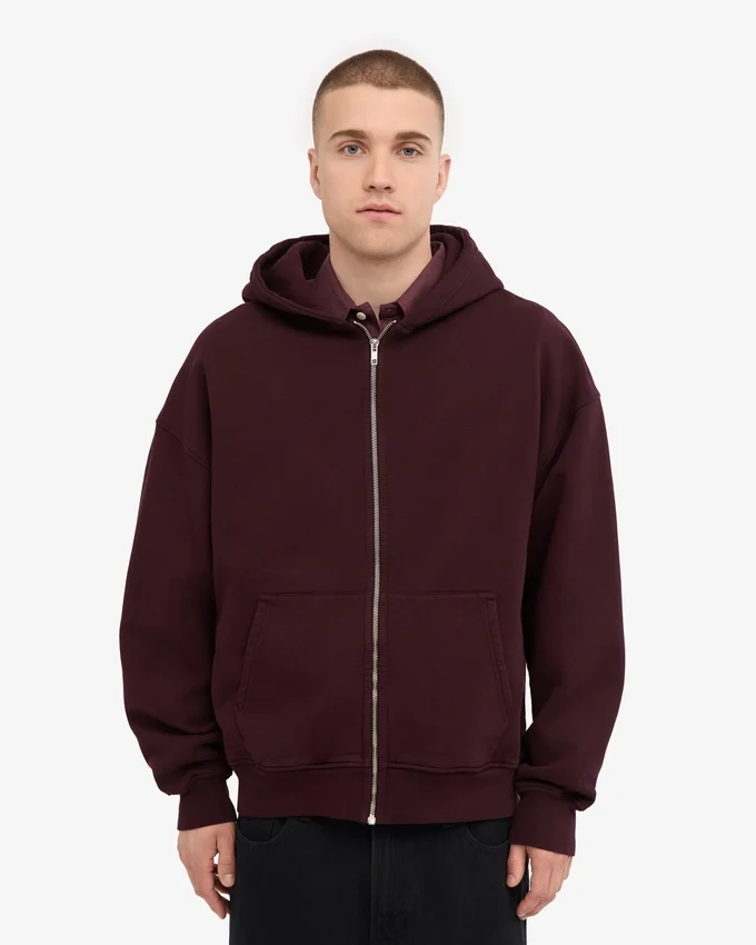 Sweat à capuche oversize en coton bio avec fermeture éclair - Rouge sang de bœuf