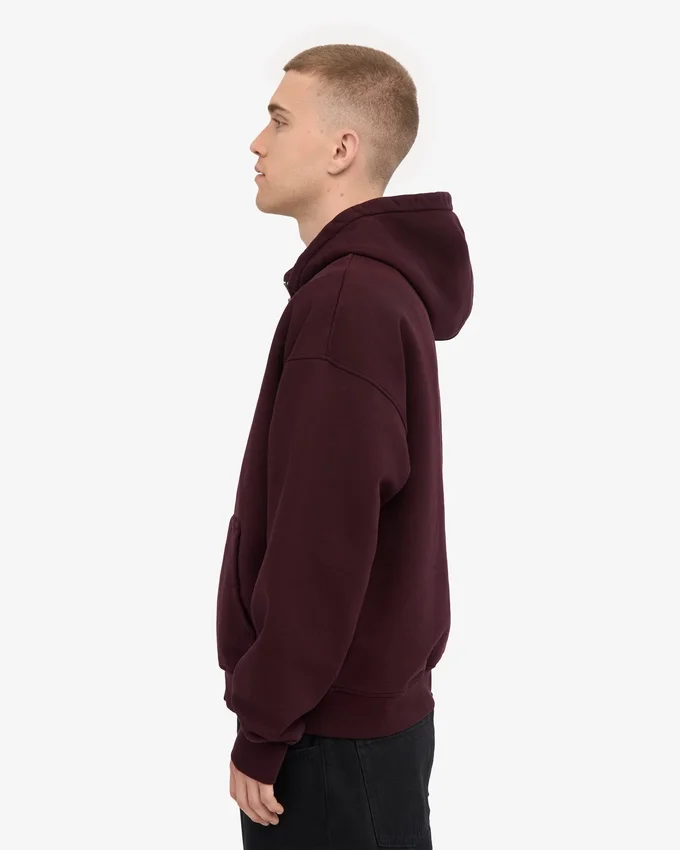 Sweat à capuche oversize en coton bio avec fermeture éclair - Rouge sang de bœuf
