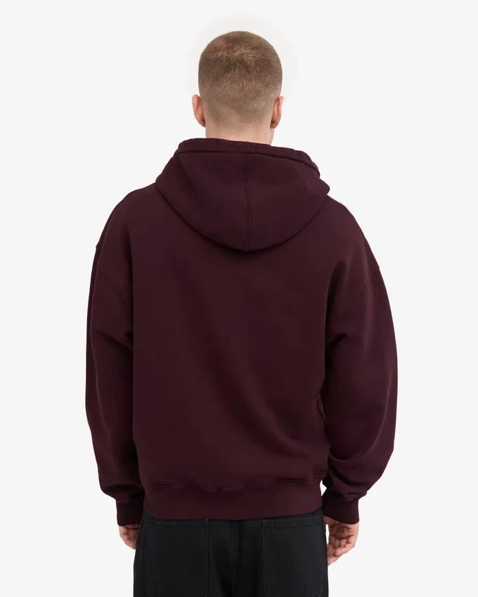 Sweat à capuche oversize en coton bio avec fermeture éclair - Rouge sang de bœuf