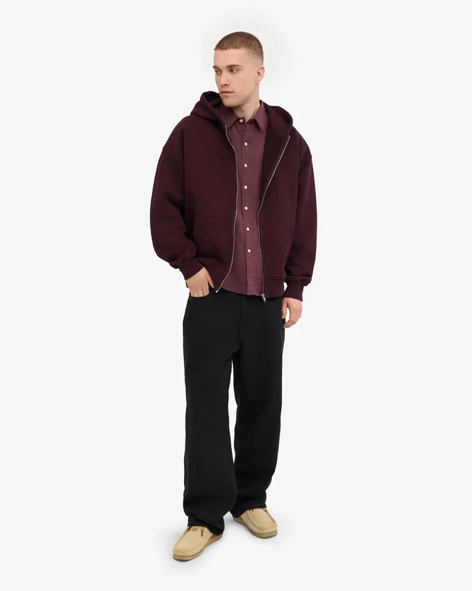 Sweat à capuche oversize en coton bio avec fermeture éclair - Rouge sang de bœuf