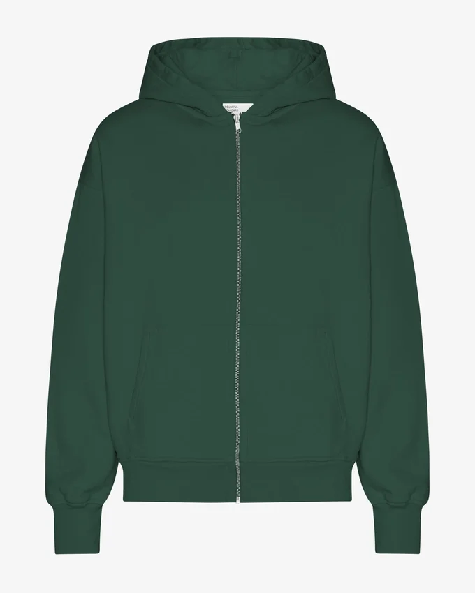 Sweat à capuche oversize en coton bio avec fermeture éclair - Vert émeraude