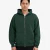 Sweat à capuche oversize en coton bio avec fermeture éclair - Vert émeraude