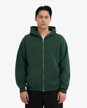 Sweat à capuche oversize en coton bio avec fermeture éclair – Vert émeraude