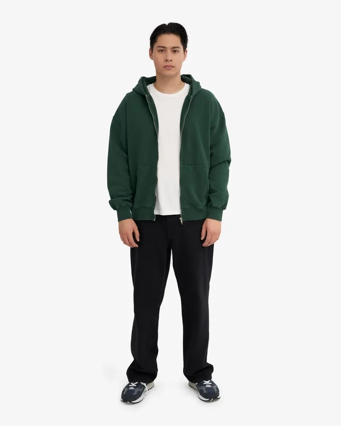 Sweat à capuche oversize en coton bio avec fermeture éclair - Vert émeraude