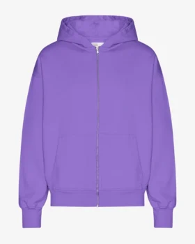 Sweat à capuche oversize en coton bio avec fermeture éclair - Violet ultra