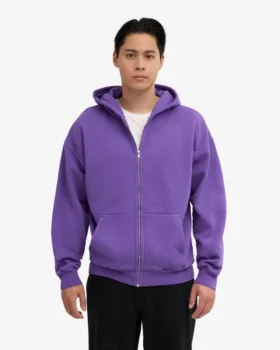 Sweat à capuche oversize en coton bio avec fermeture éclair – Violet ultra