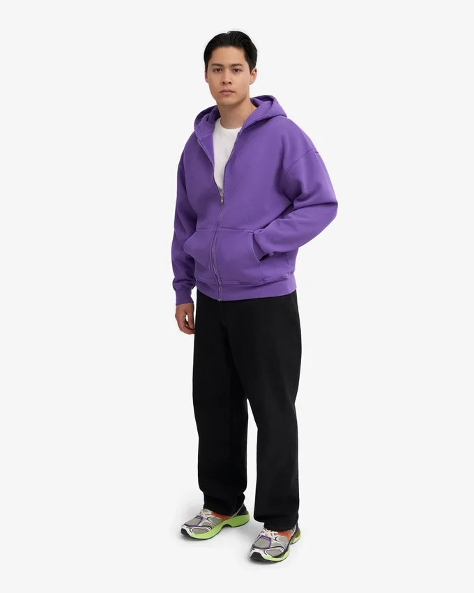 Sweat à capuche oversize en coton bio avec fermeture éclair - Violet ultra