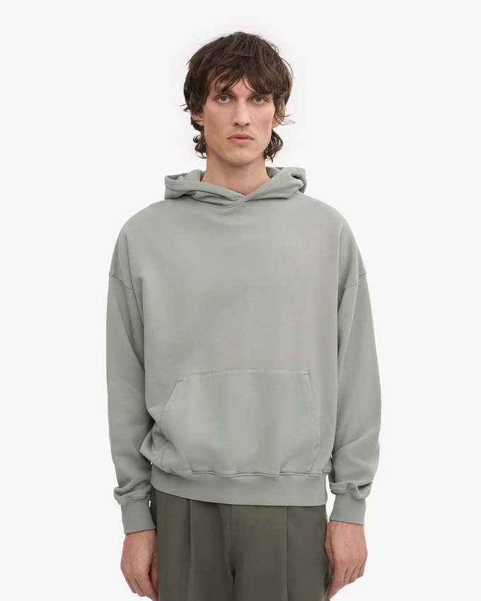 Sweat à capuche oversize en coton bio - Bleu acier
