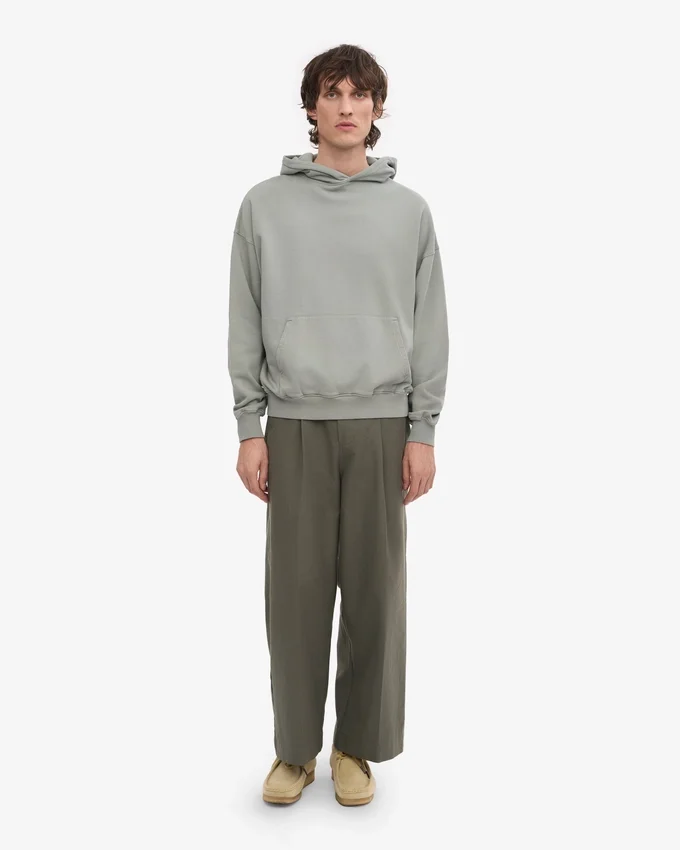 Sweat à capuche oversize en coton bio - Bleu acier