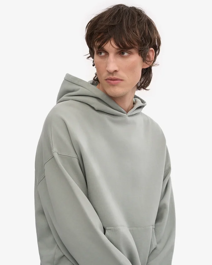 Sweat à capuche oversize en coton bio - Bleu acier