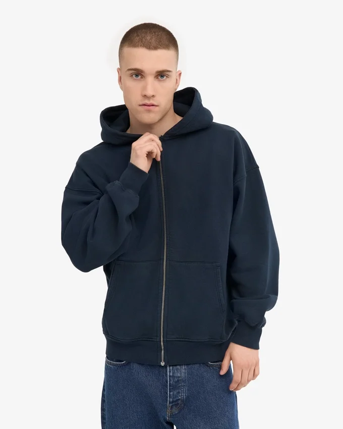 Sweat à capuche oversize en coton bio - Bleu marine