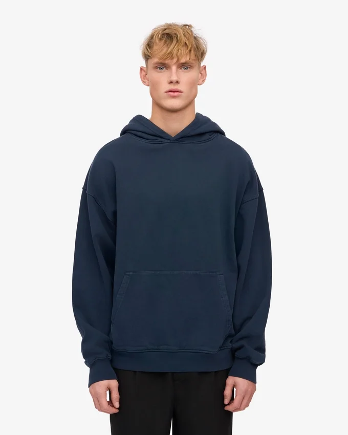 Sweat à capuche oversize en coton bio - Bleu marine