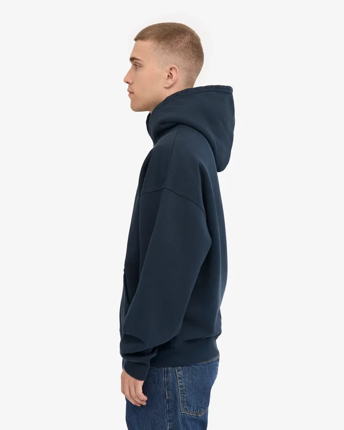 Sweat à capuche oversize en coton bio - Bleu marine