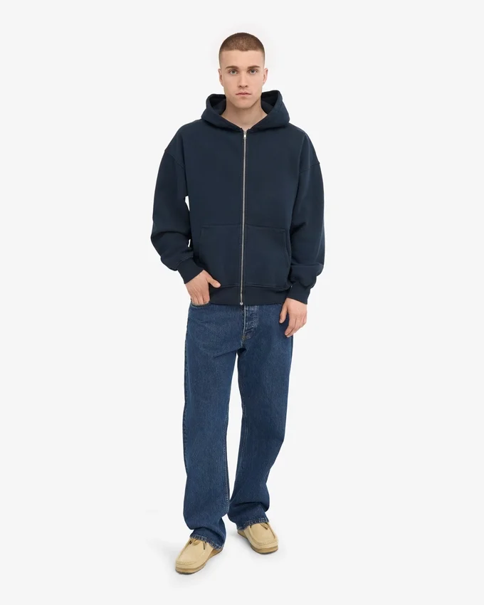 Sweat à capuche oversize en coton bio - Bleu marine