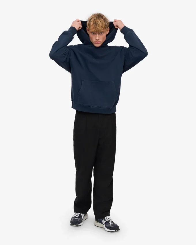 Sweat à capuche oversize en coton bio - Bleu marine
