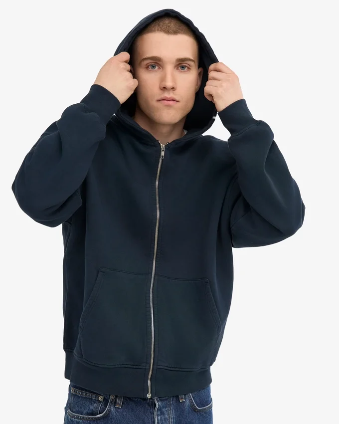 Sweat à capuche oversize en coton bio - Bleu marine