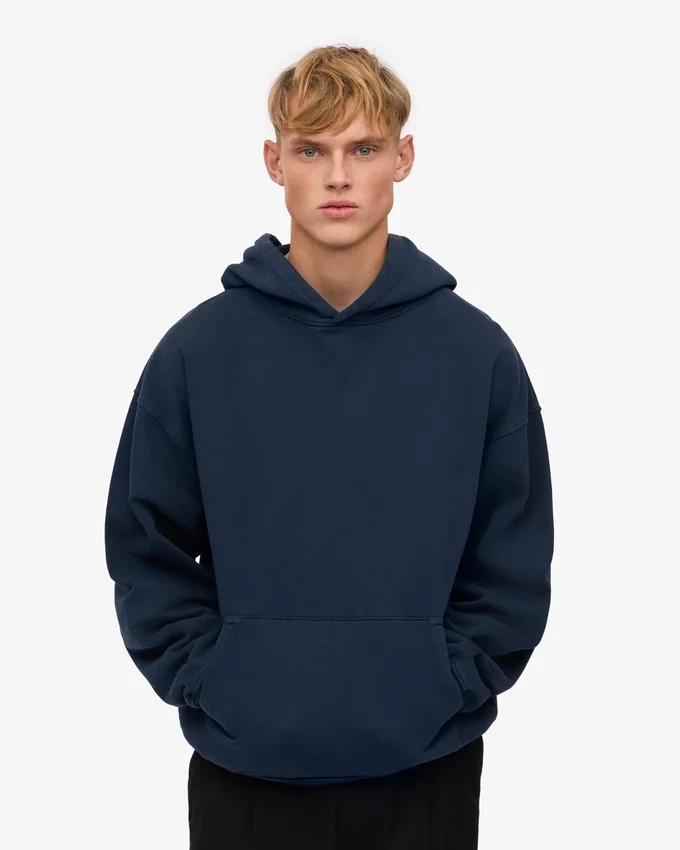 Sweat à capuche oversize en coton bio - Bleu marine