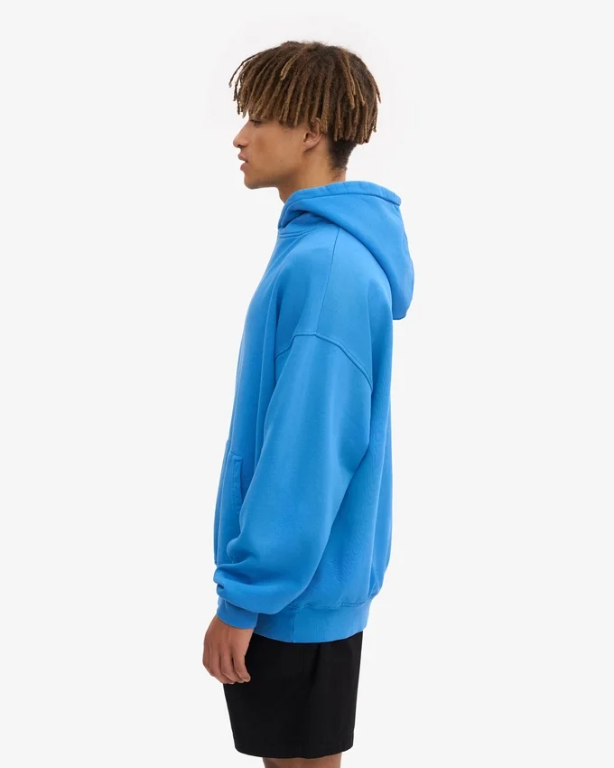 Sweat à capuche oversize en coton bio - Bleu Pacifique