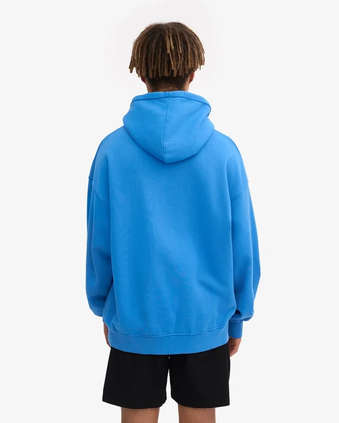 Sweat à capuche oversize en coton bio - Bleu Pacifique