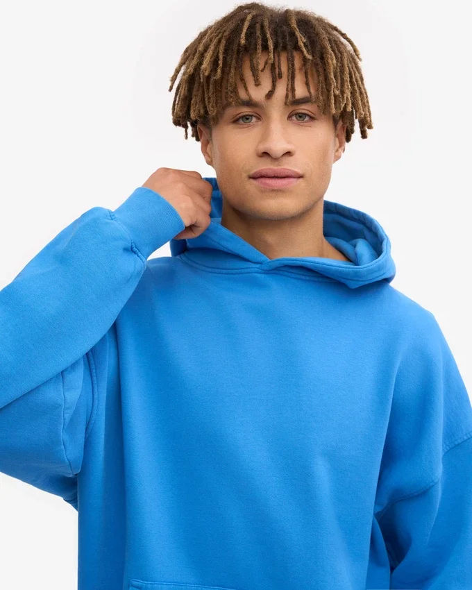 Sweat à capuche oversize en coton bio - Bleu Pacifique