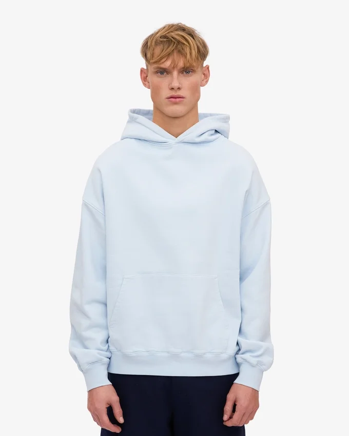 Sweat à capuche oversize en coton bio - Bleu polaire
