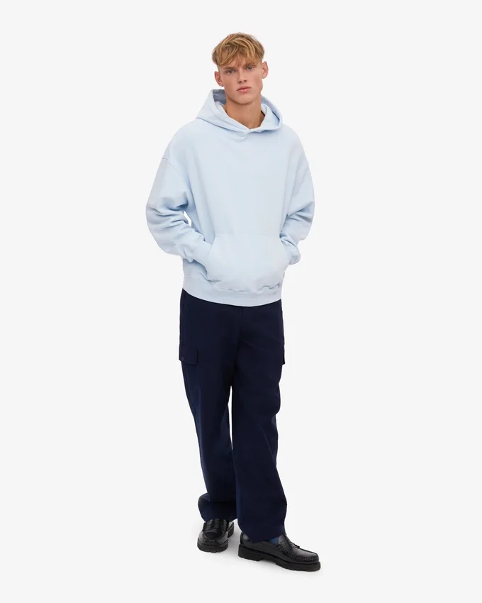 Sweat à capuche oversize en coton bio - Bleu polaire