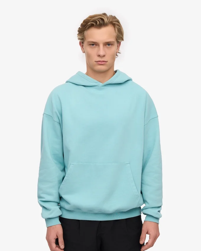Sweat à capuche oversize en coton bio - Bleu sarcelle