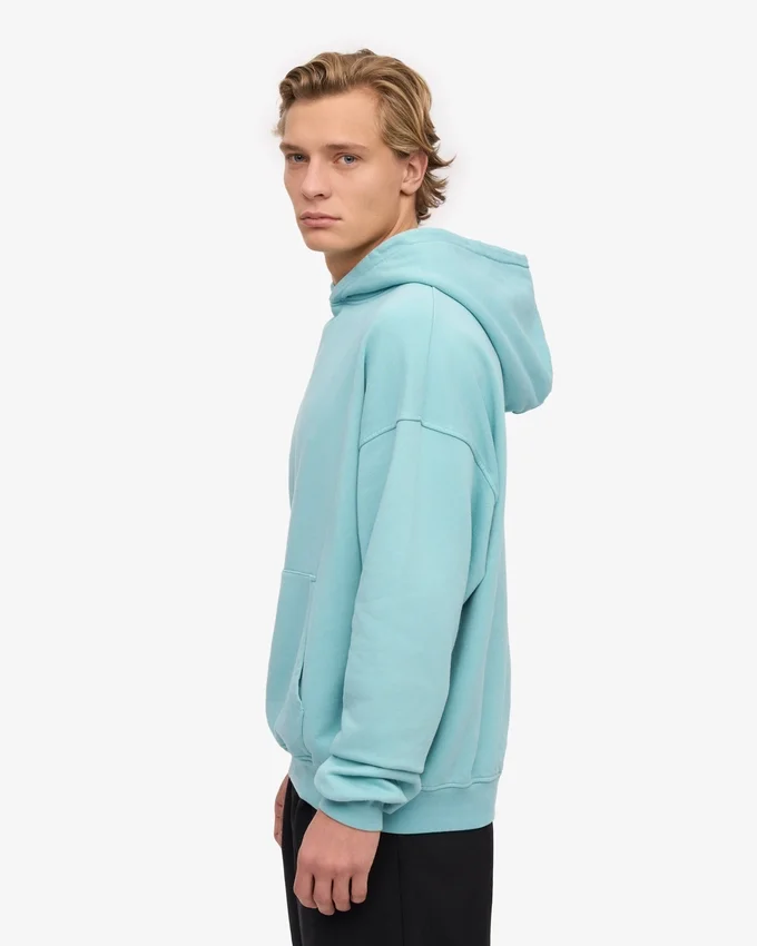 Sweat à capuche oversize en coton bio - Bleu sarcelle
