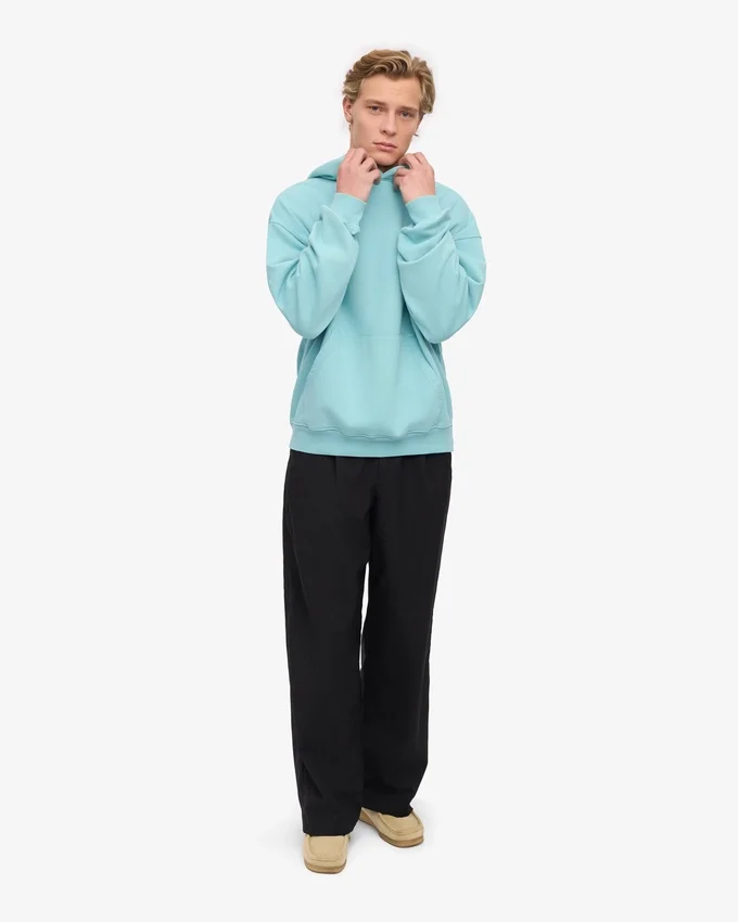 Sweat à capuche oversize en coton bio - Bleu sarcelle