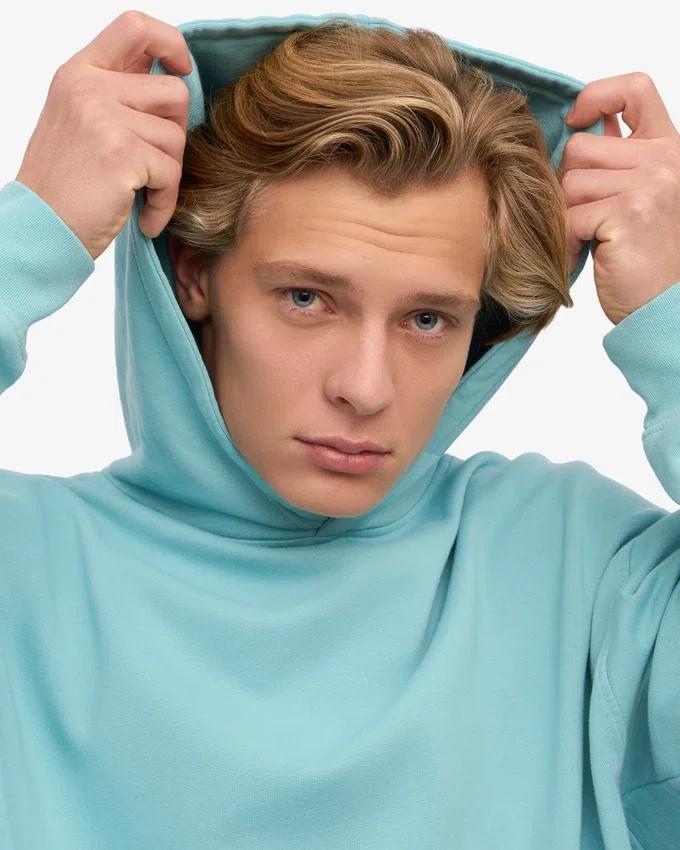 Sweat à capuche oversize en coton bio - Bleu sarcelle
