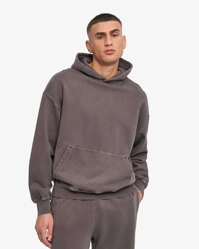 Sweat à capuche oversize en coton bio - Boue délavée