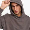 Sweat à capuche oversize en coton bio - Boue délavée