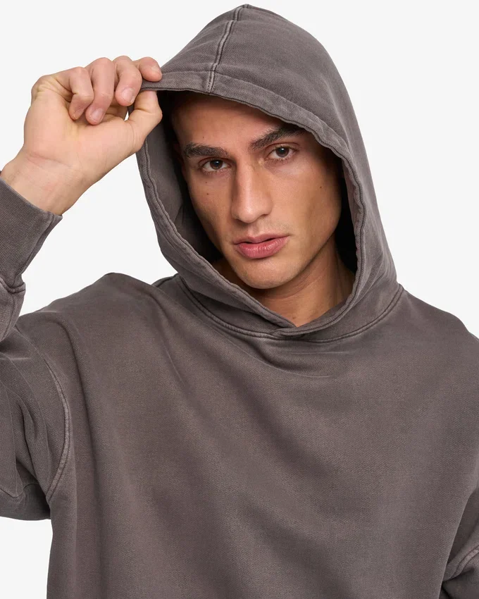 Sweat à capuche oversize en coton bio - Boue délavée