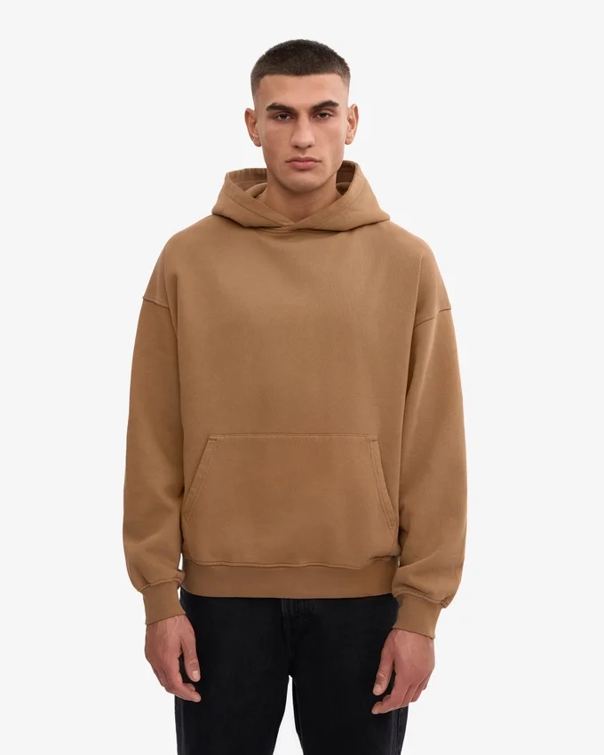 Sweat à capuche oversize en coton bio - Camel Sahara