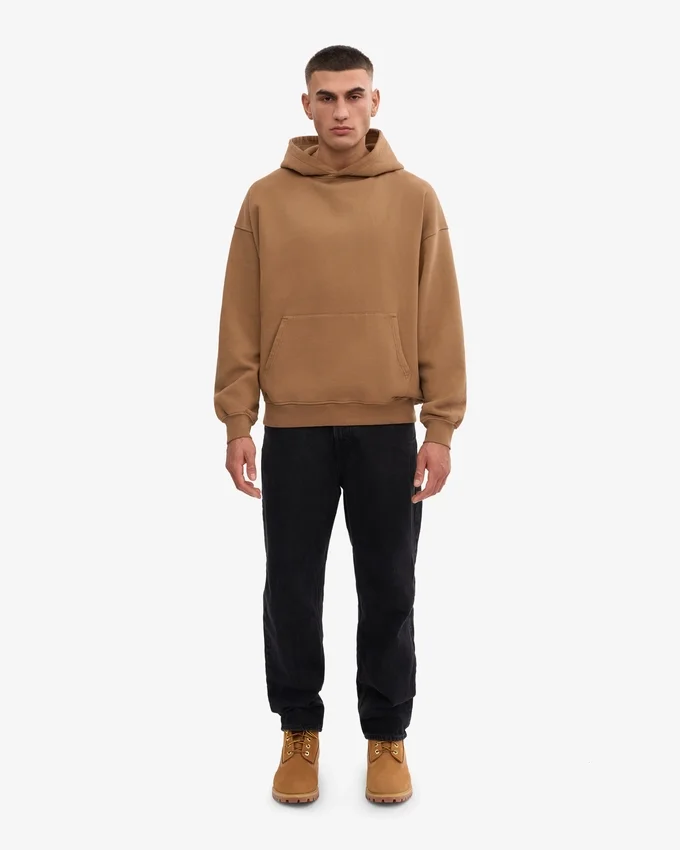 Sweat à capuche oversize en coton bio - Camel Sahara