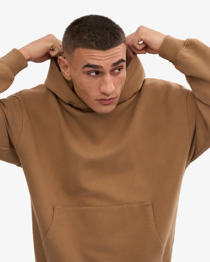 Sweat à capuche oversize en coton bio - Camel Sahara
