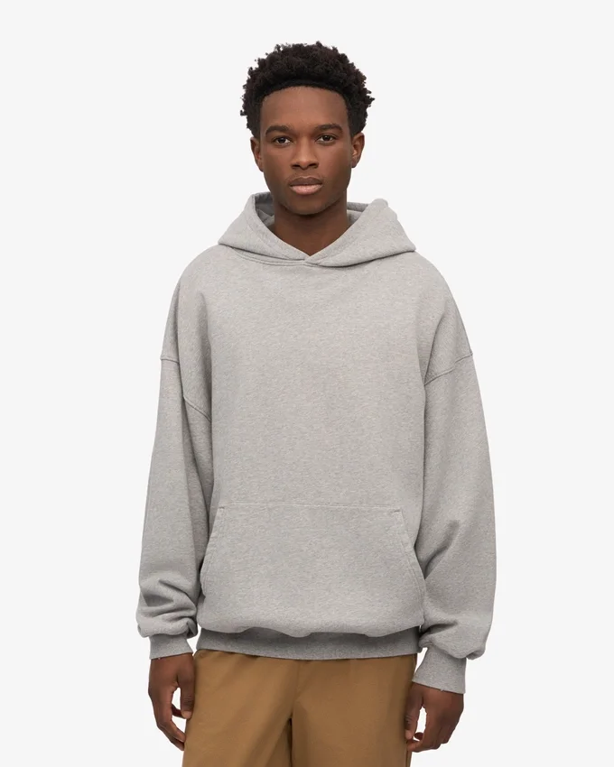 Sweat à capuche oversize en coton bio - Gris chiné
