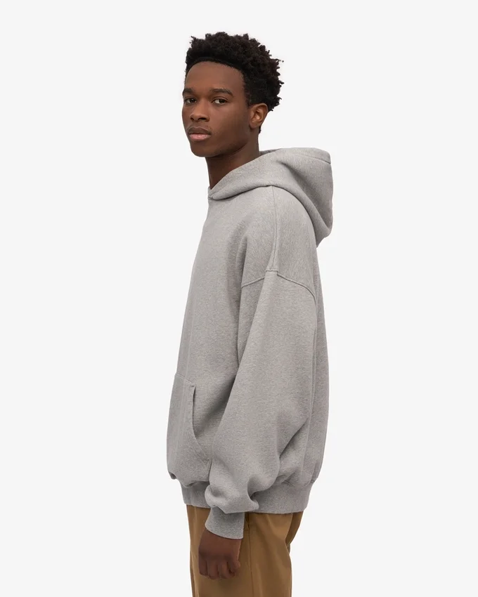 Sweat à capuche oversize en coton bio - Gris chiné