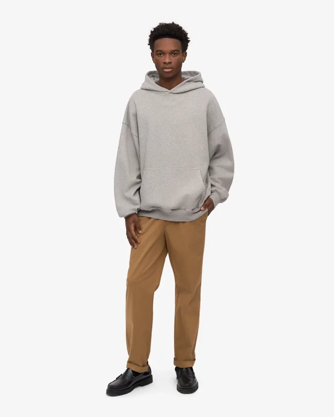 Sweat à capuche oversize en coton bio - Gris chiné
