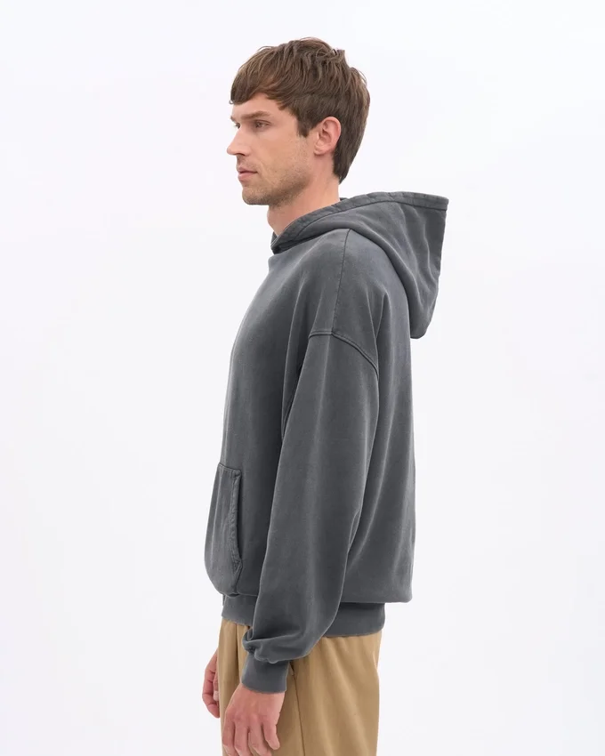Sweat à capuche oversize en coton bio - Noir délavé