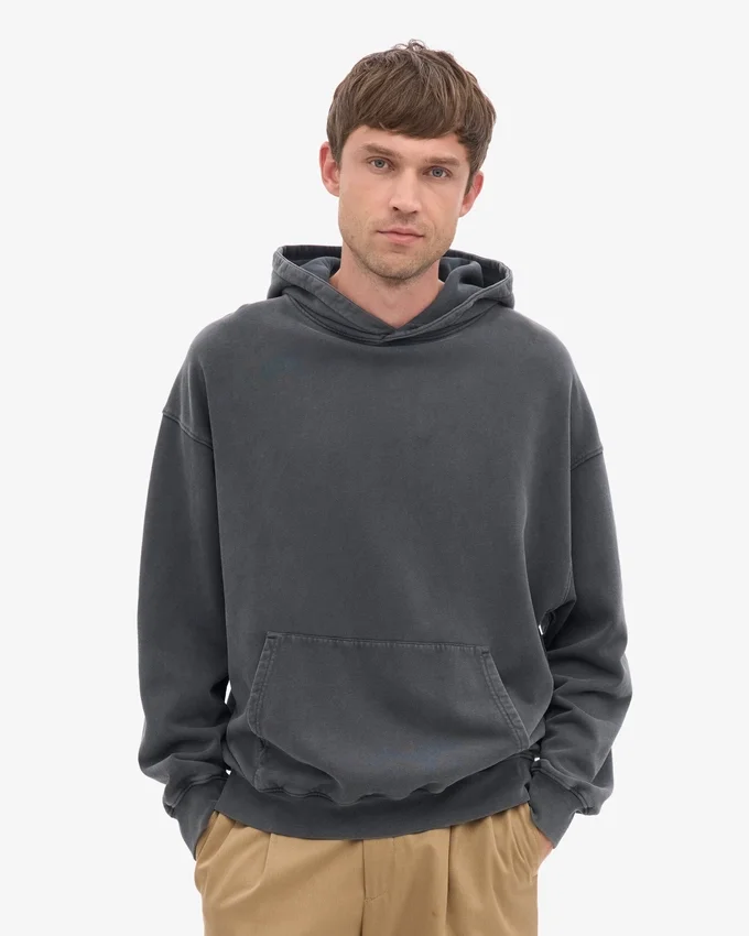 Sweat à capuche oversize en coton bio - Noir délavé