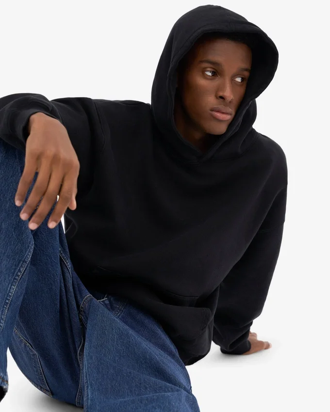 Sweat à capuche oversize en coton bio - Noir intense
