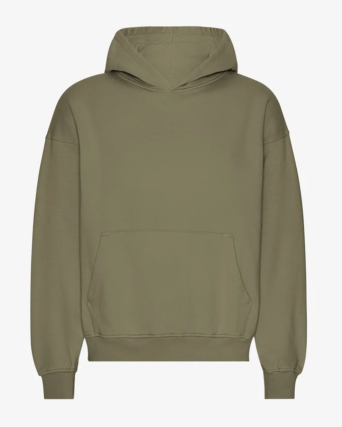 Sweat à capuche oversize en coton bio - Olive poussiéreux