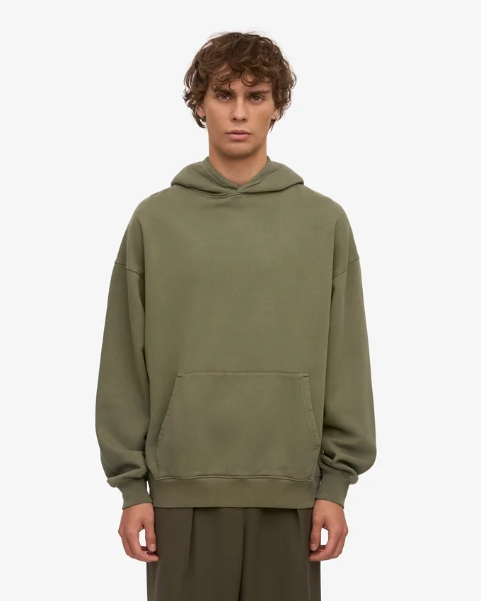 Sweat à capuche oversize en coton bio - Olive poussiéreux