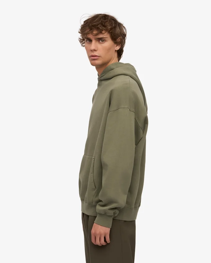 Sweat à capuche oversize en coton bio - Olive poussiéreux