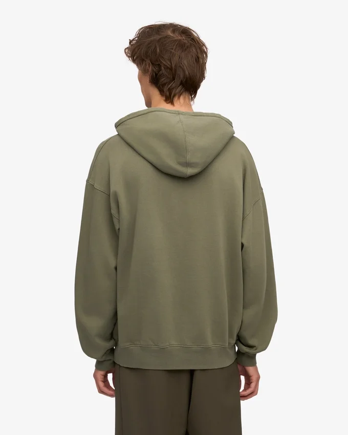 Sweat à capuche oversize en coton bio - Olive poussiéreux